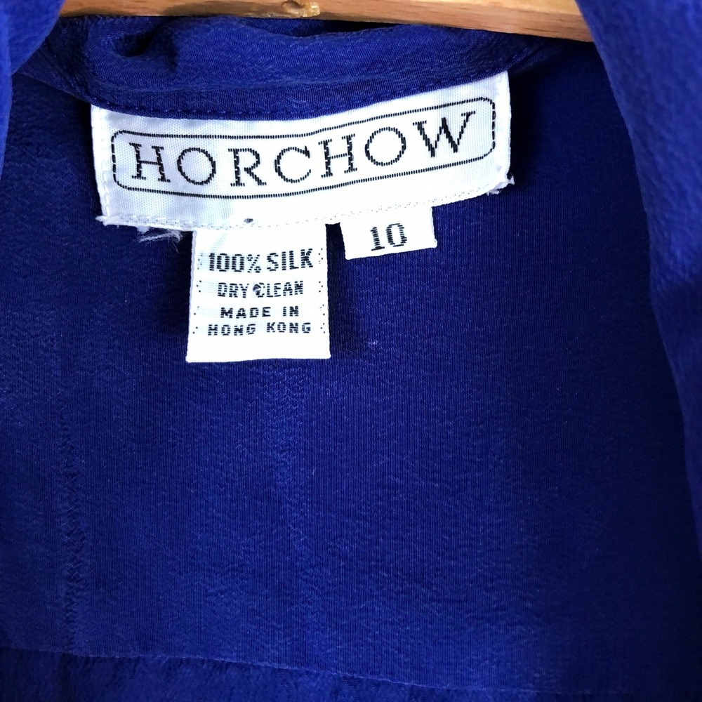 vintage 90s cobalt blue silk shirt dress midi double breasted minimalist - Picture 10 of 10